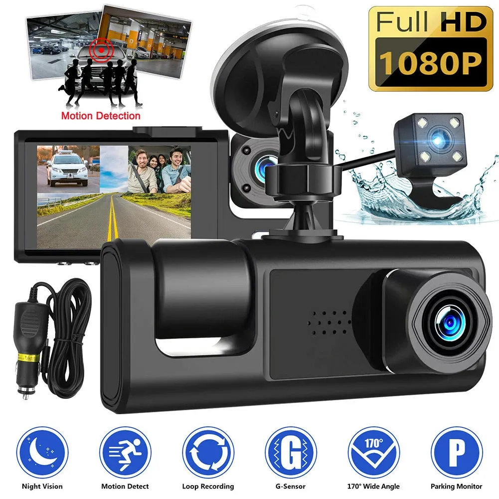 2-inch Screen Car Driving Recorder 3-way HD 1080P 3-lens Parking