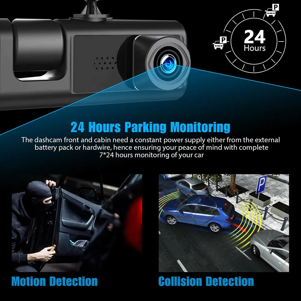 2-inch Screen Car Driving Recorder 3-way HD 1080P 3-lens Parking