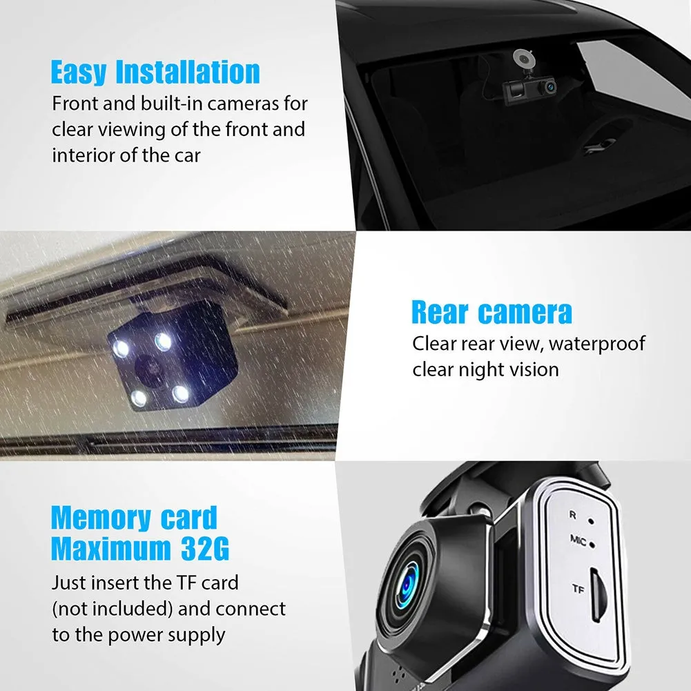 2-inch Screen Car Driving Recorder 3-way HD 1080P 3-lens Parking