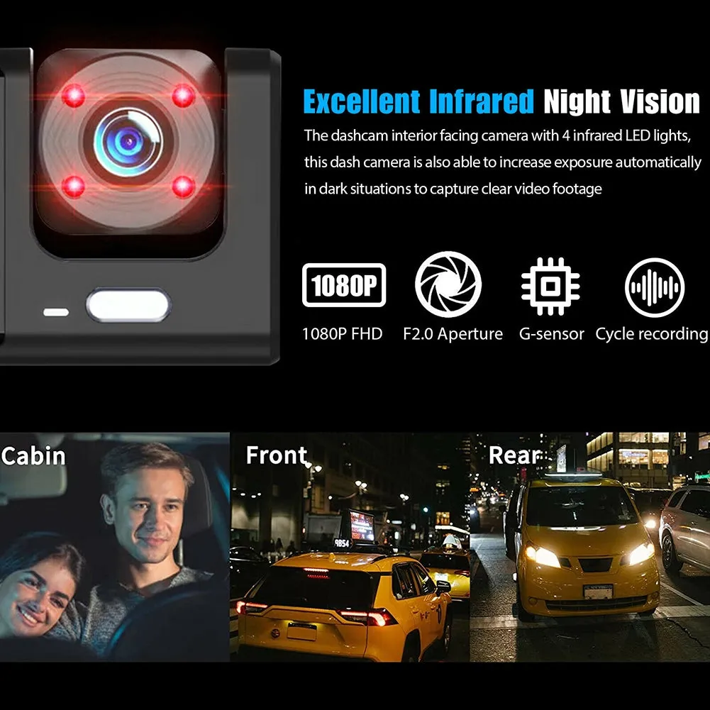 2-inch Screen Car Driving Recorder 3-way HD 1080P 3-lens Parking