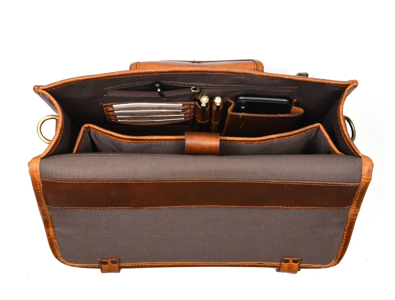 Ancona Leather Office Bag 15" - Caramel Brown