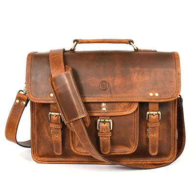 Ancona Leather Office Bag 15" - Caramel Brown