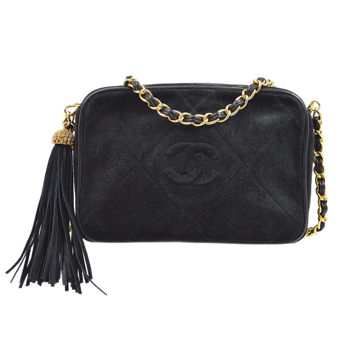 CHANEL 1986-1988 Black Suede Diamond Camera Bag Mini 01505
