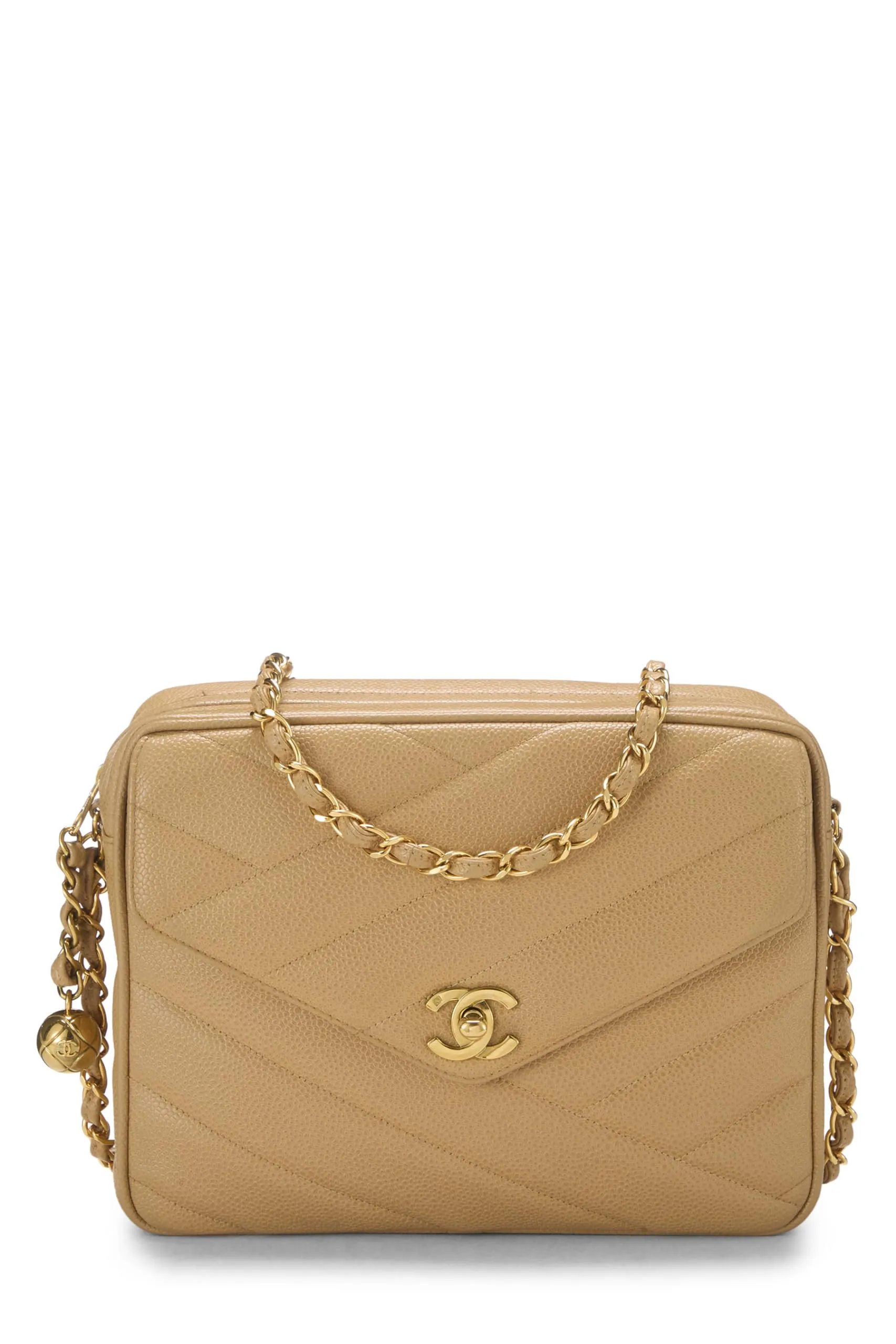Chanel,  Beige Quilted Caviar Envelope Camera Bag Medium, Beige