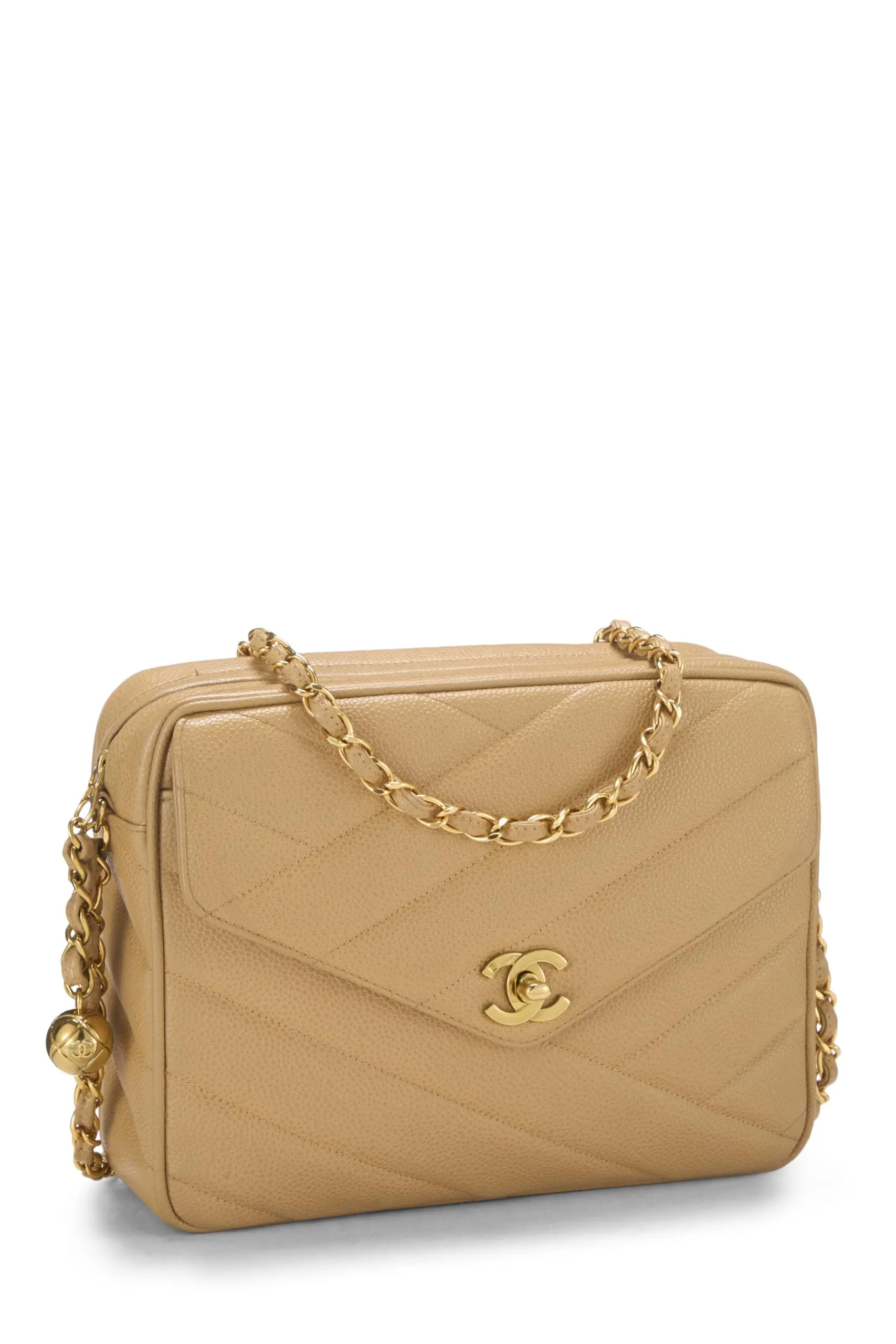 Chanel,  Beige Quilted Caviar Envelope Camera Bag Medium, Beige