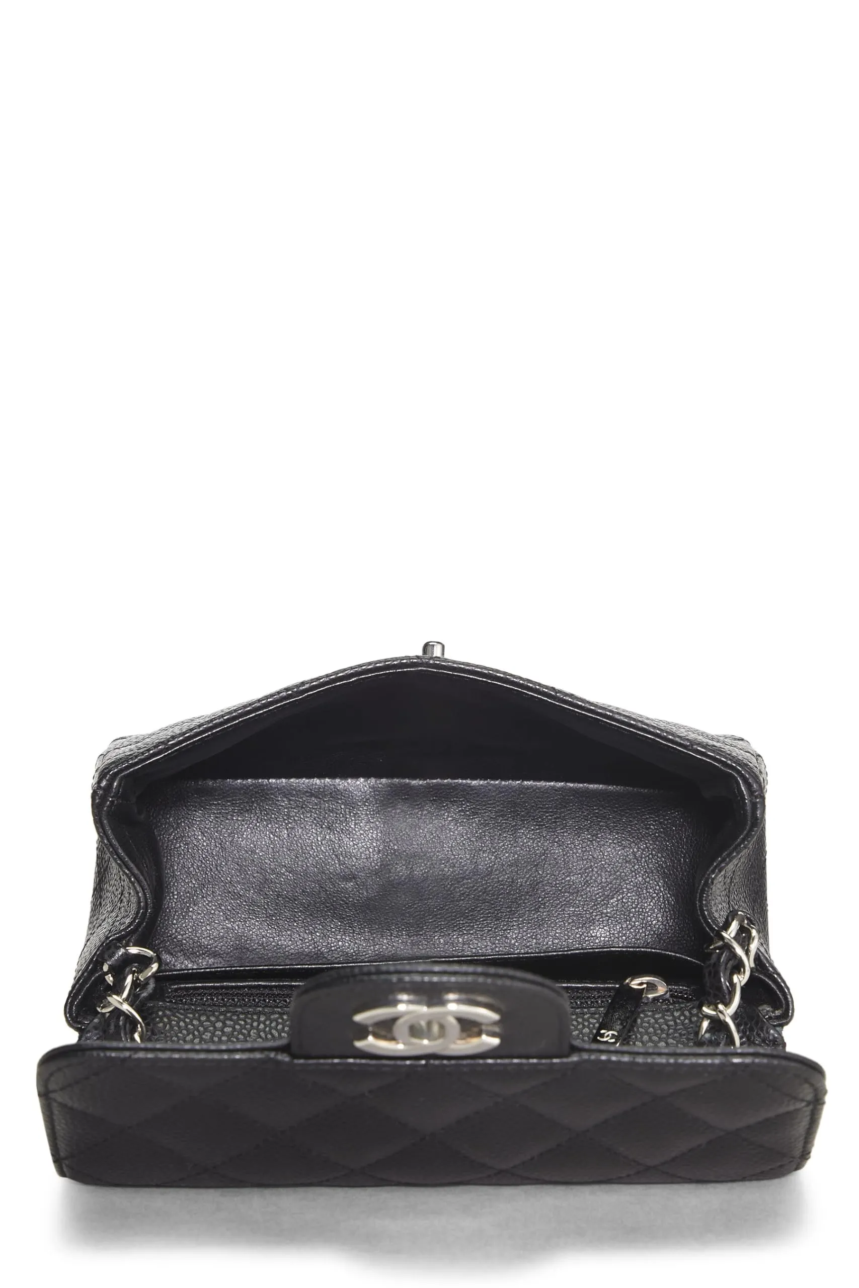 Chanel,  Black Quilted Caviar Classic Square Flap Mini, Black