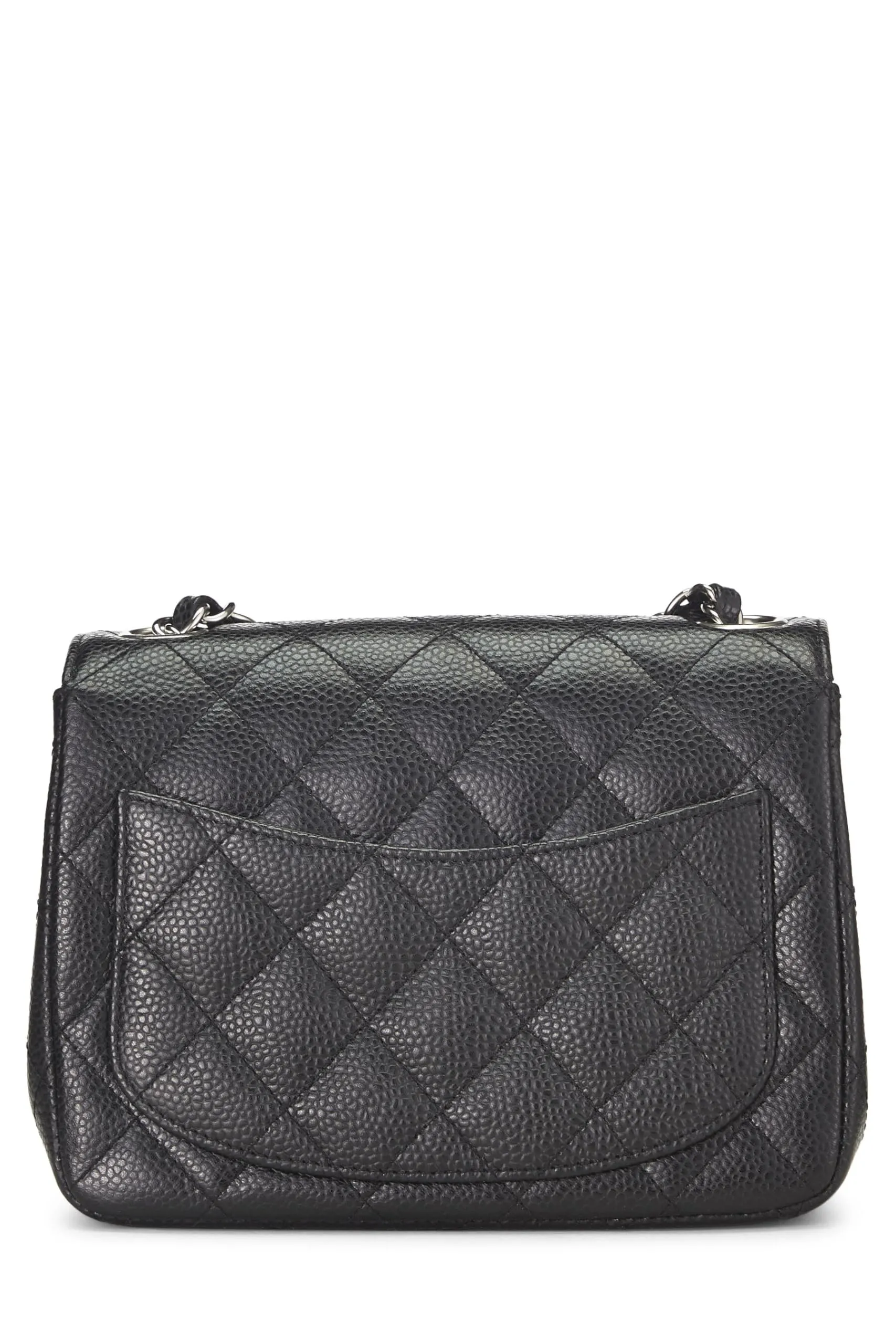 Chanel,  Black Quilted Caviar Classic Square Flap Mini, Black