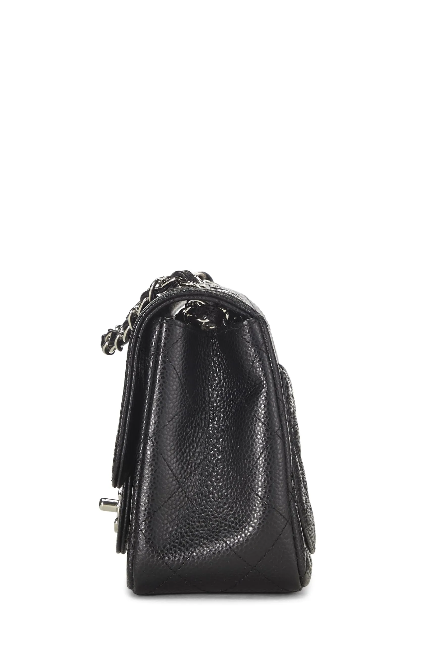 Chanel,  Black Quilted Caviar Classic Square Flap Mini, Black