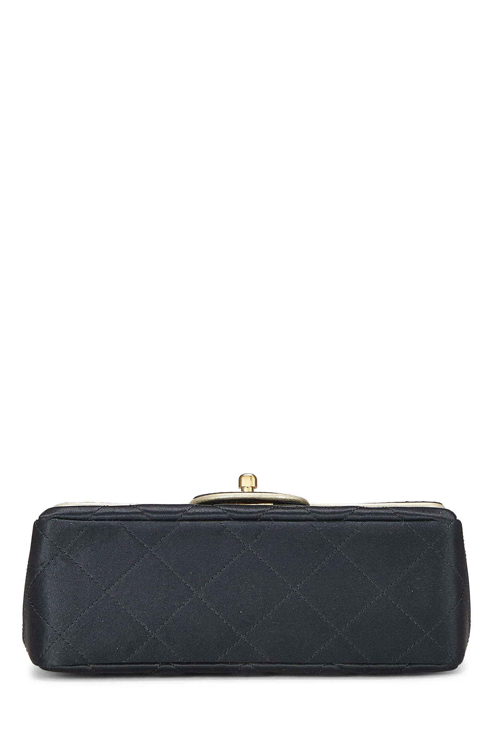 Chanel,  Black Quilted Satin Piped Half Flap Mini, Black
