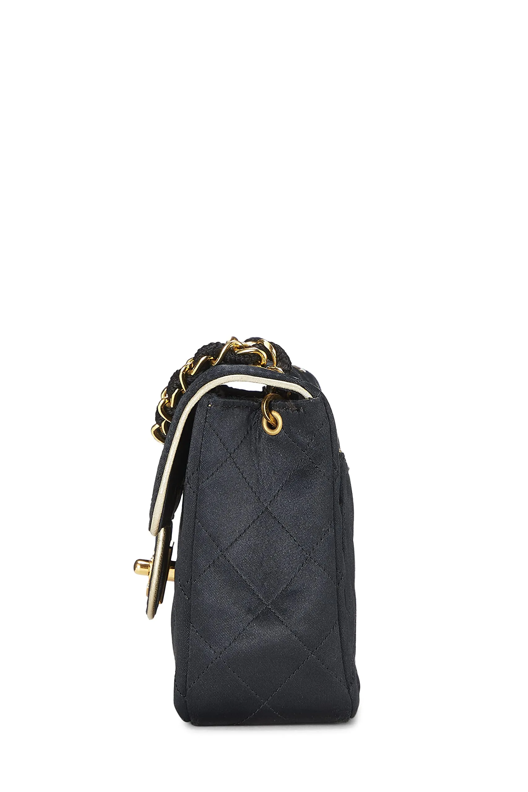 Chanel,  Black Quilted Satin Piped Half Flap Mini, Black