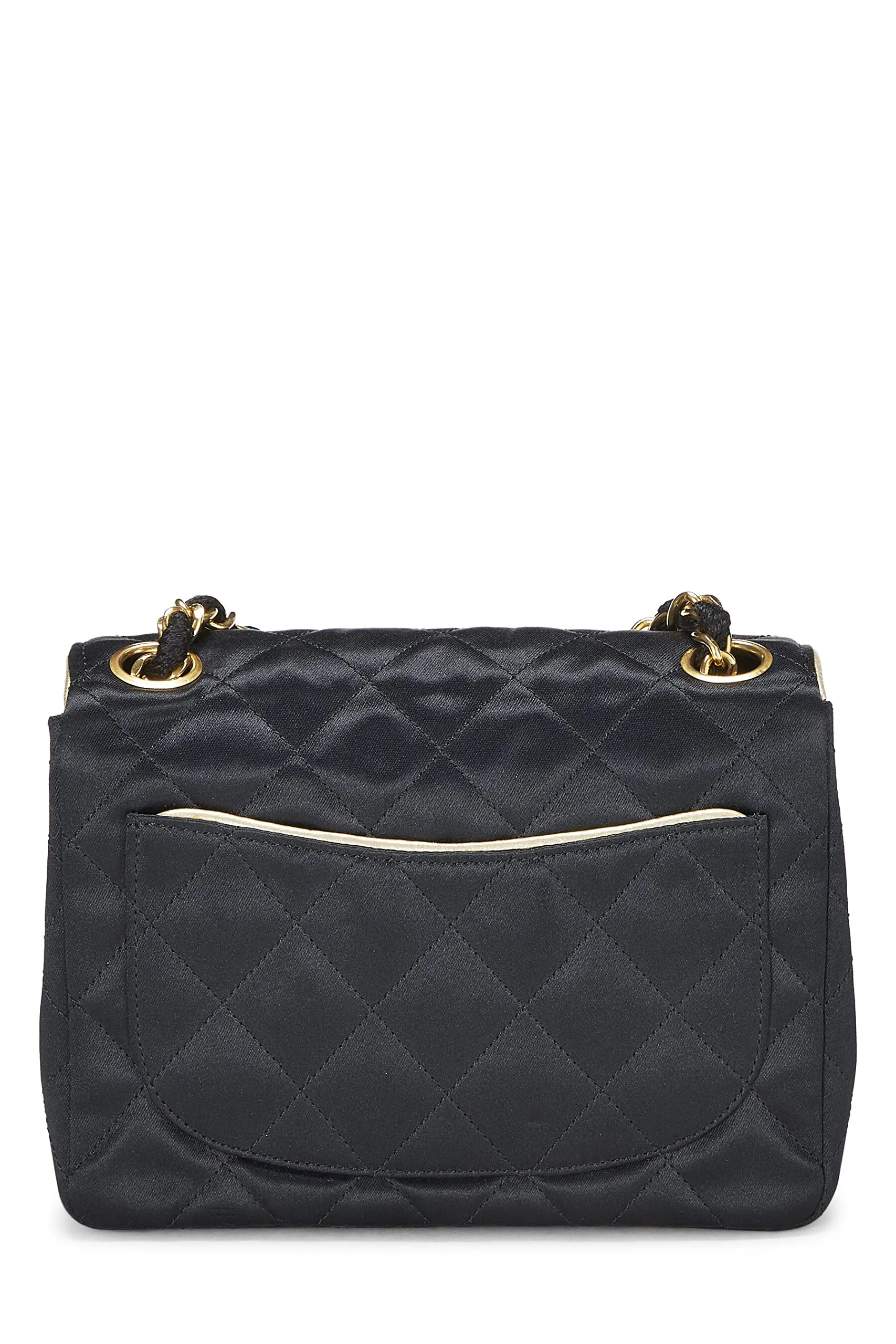 Chanel,  Black Quilted Satin Piped Half Flap Mini, Black