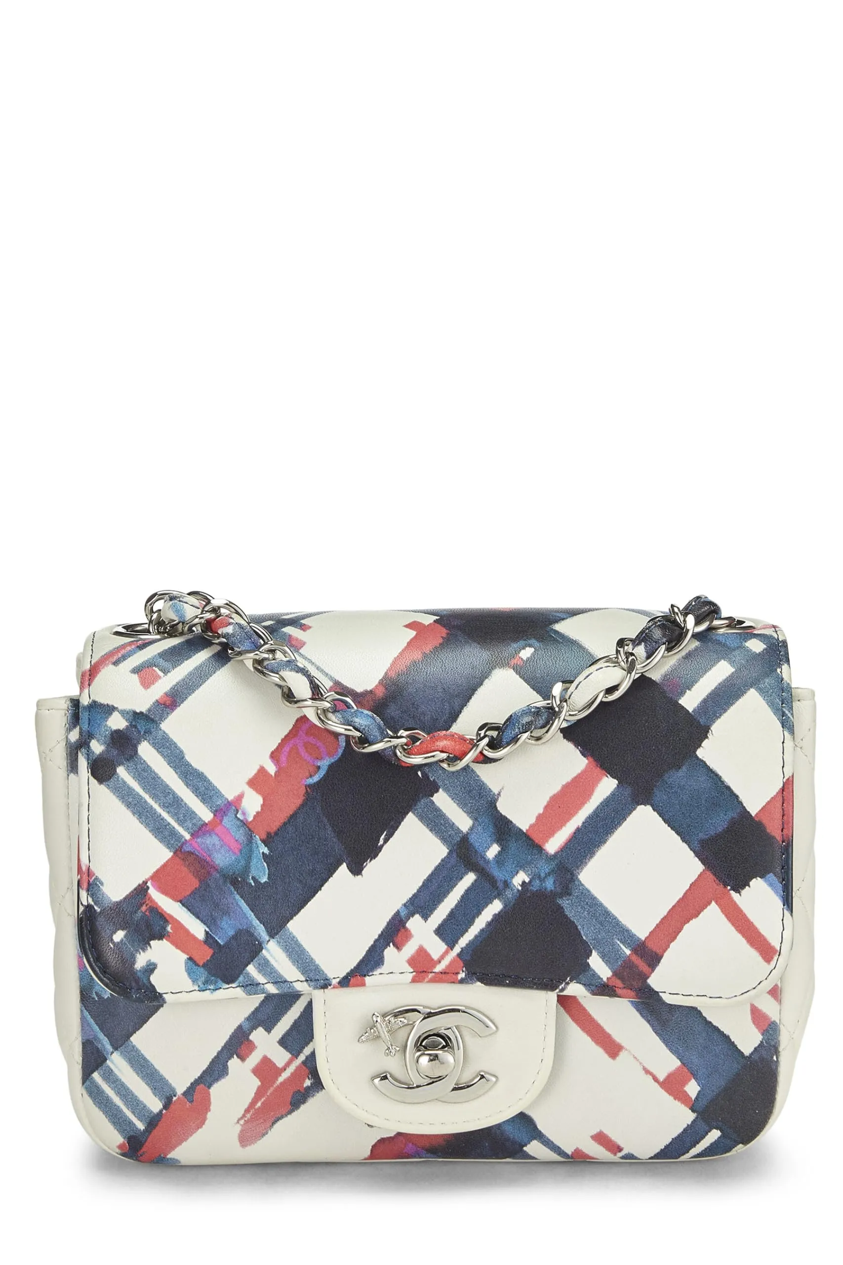 Chanel,  Blue & Red Calfskin Airline Square Flap Mini, Multi