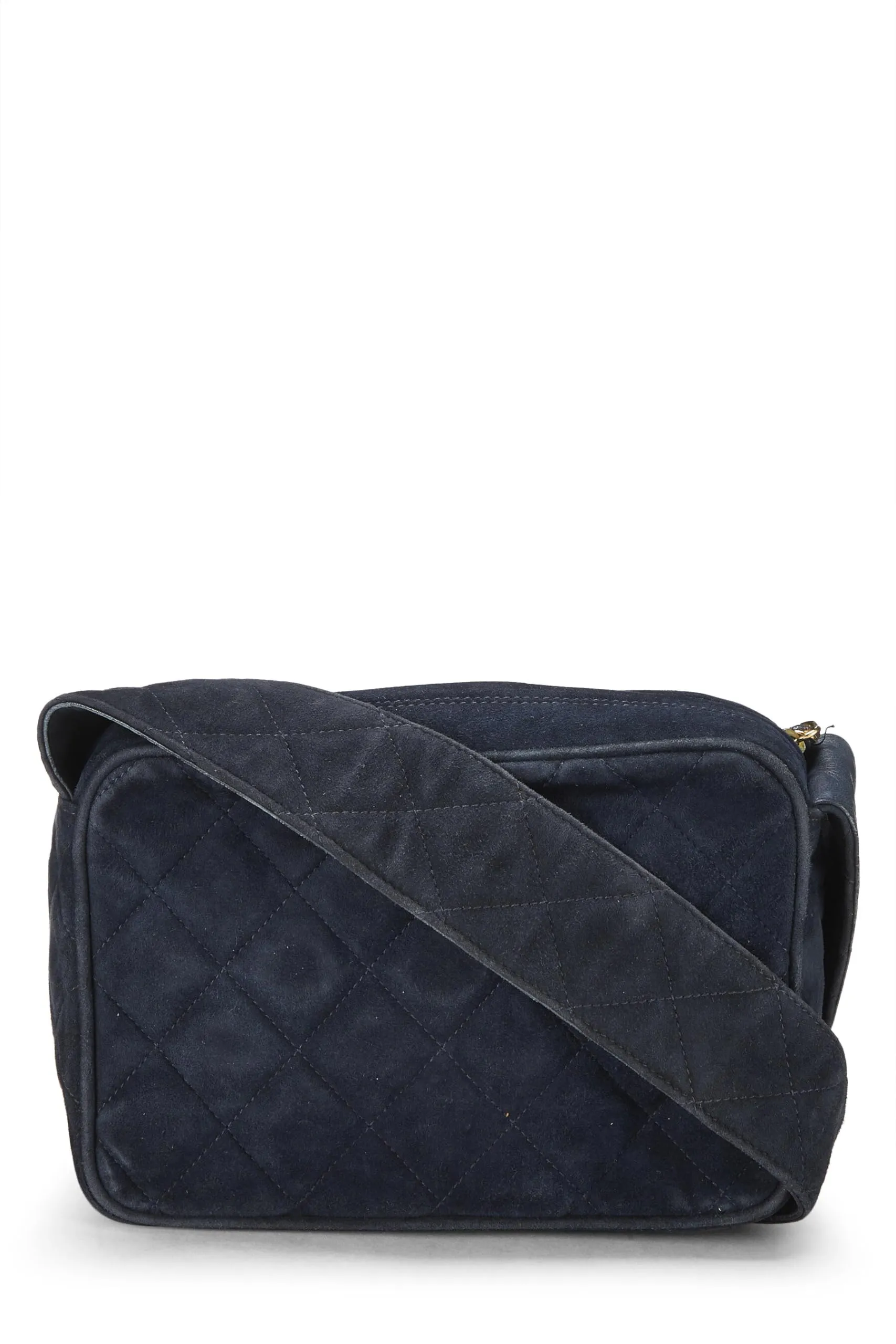 Chanel,  Navy Suede Diamond 'CC' Camera Bag Mini, Navy