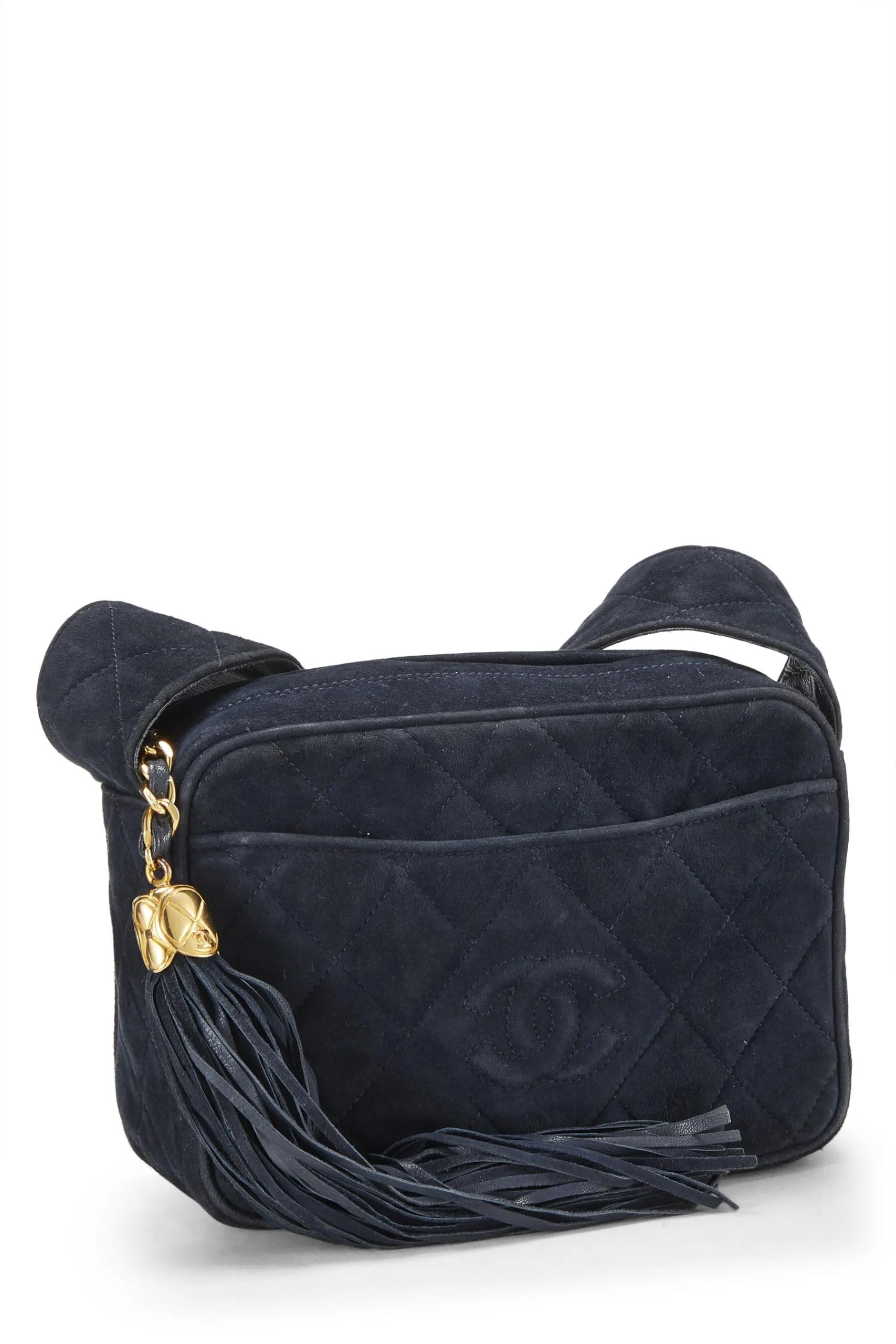 Chanel,  Navy Suede Diamond 'CC' Camera Bag Mini, Navy