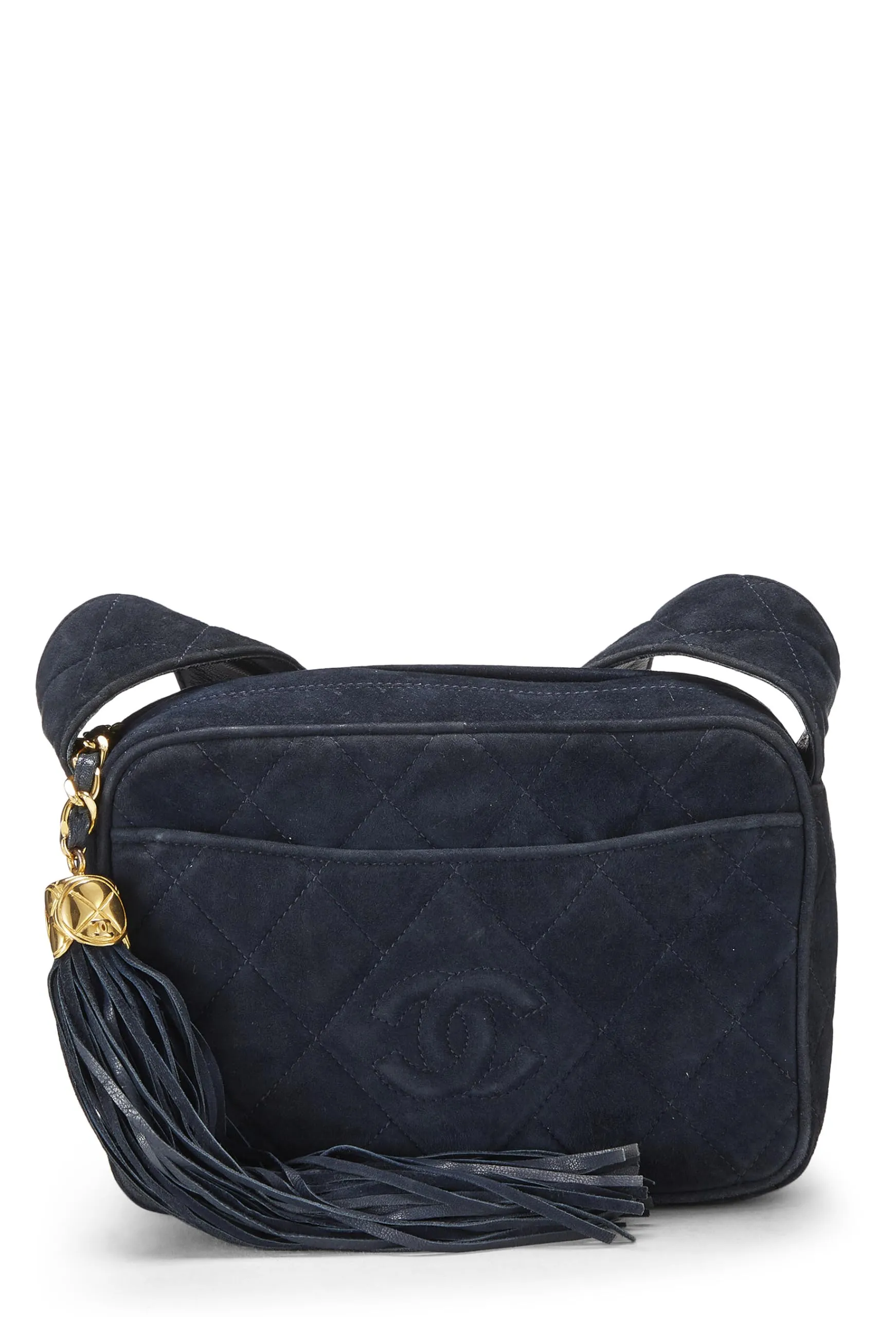 Chanel,  Navy Suede Diamond 'CC' Camera Bag Mini, Navy