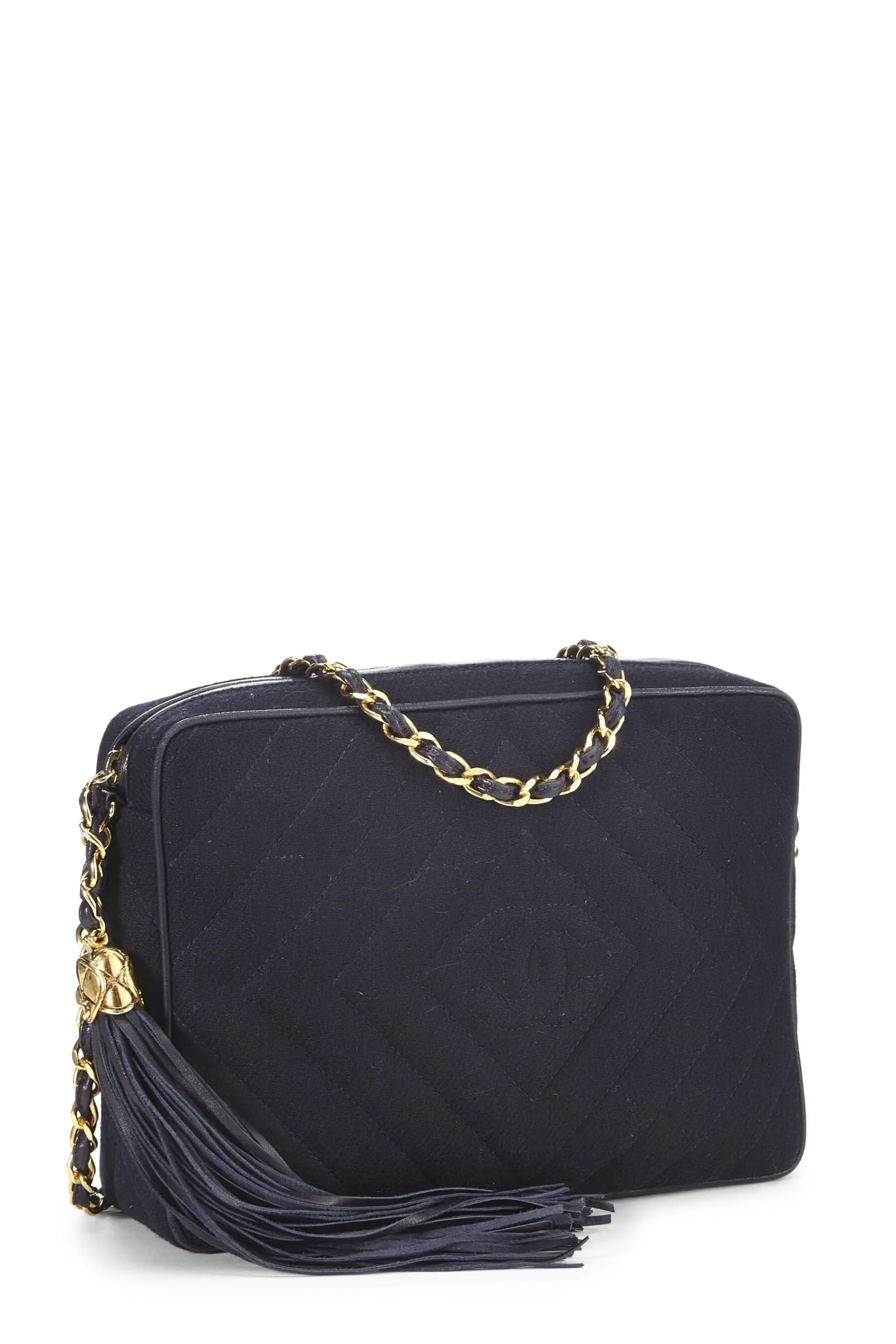 Chanel,  Navy Wool Diamond 'CC' Camera Bag Medium, Navy