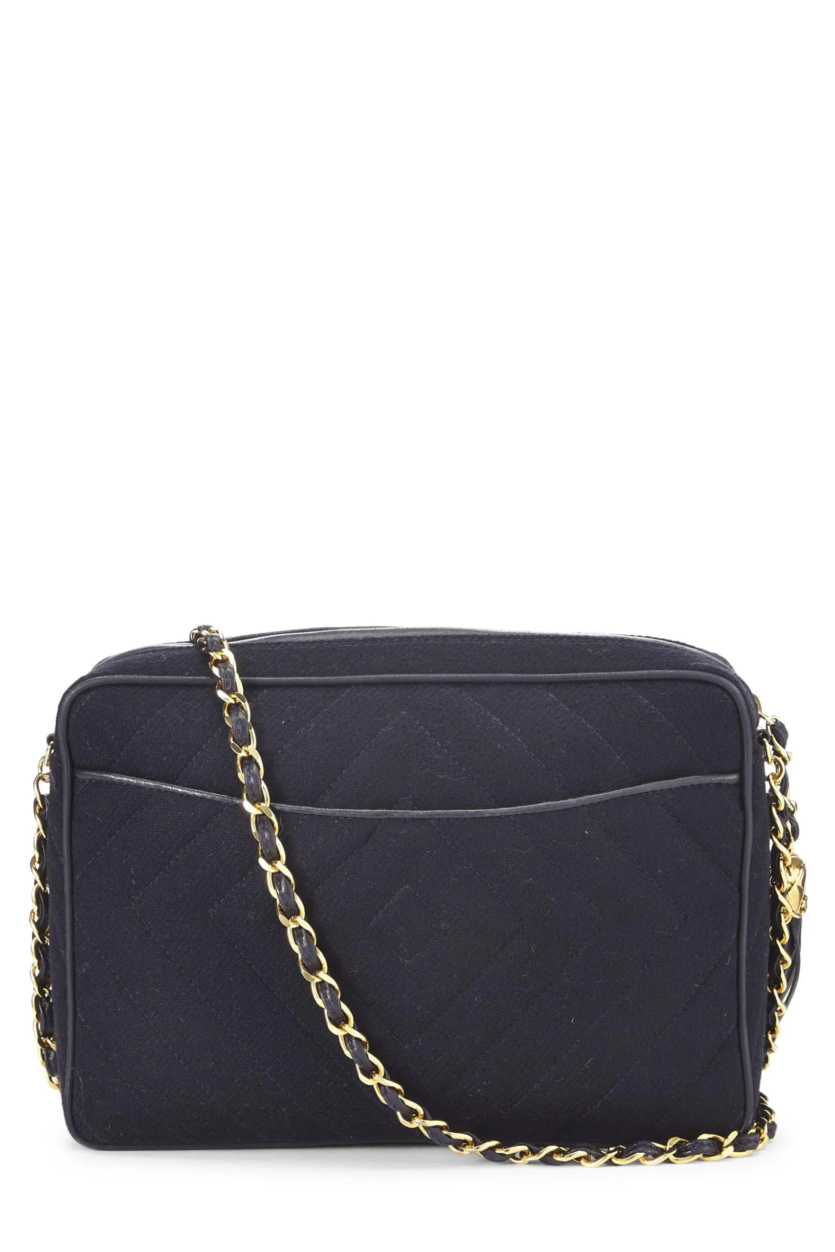 Chanel,  Navy Wool Diamond 'CC' Camera Bag Medium, Navy