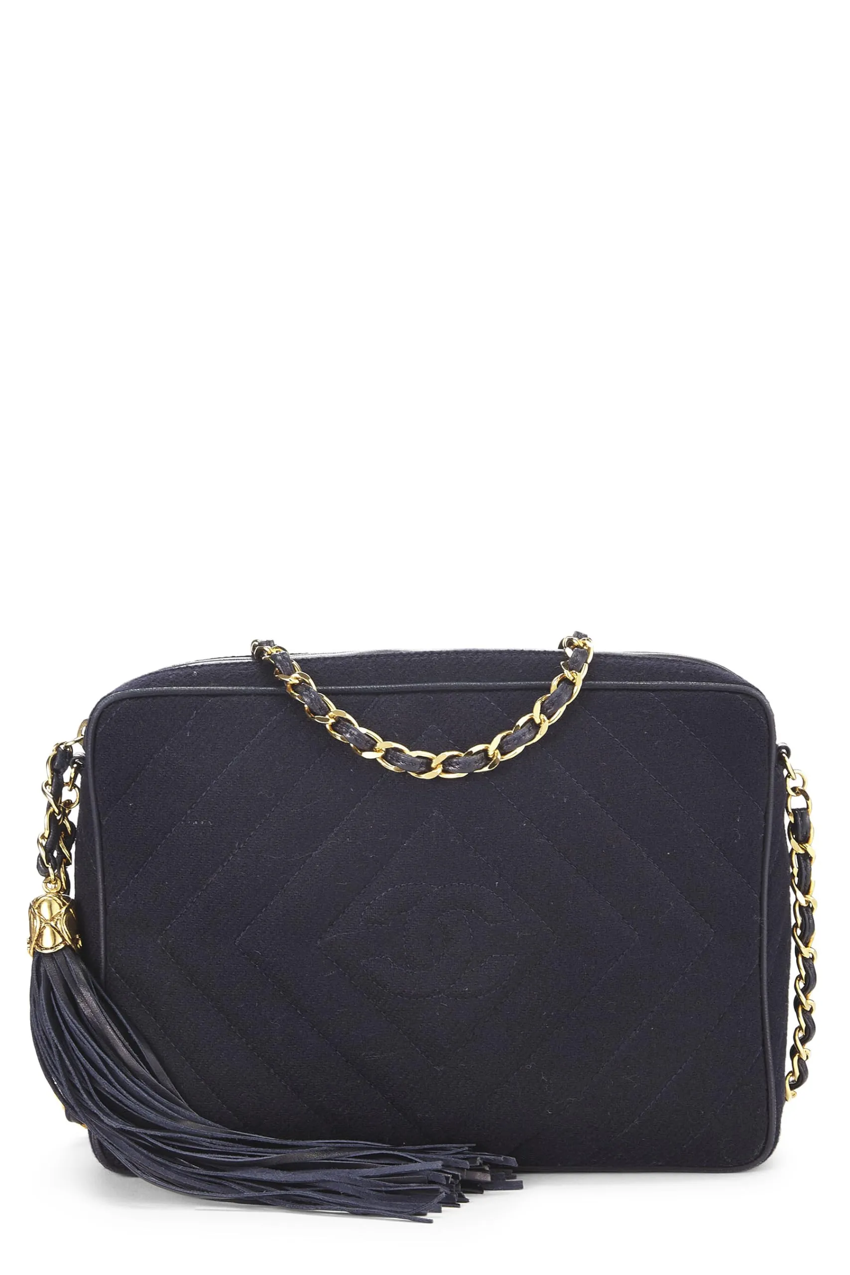 Chanel,  Navy Wool Diamond 'CC' Camera Bag Medium, Navy