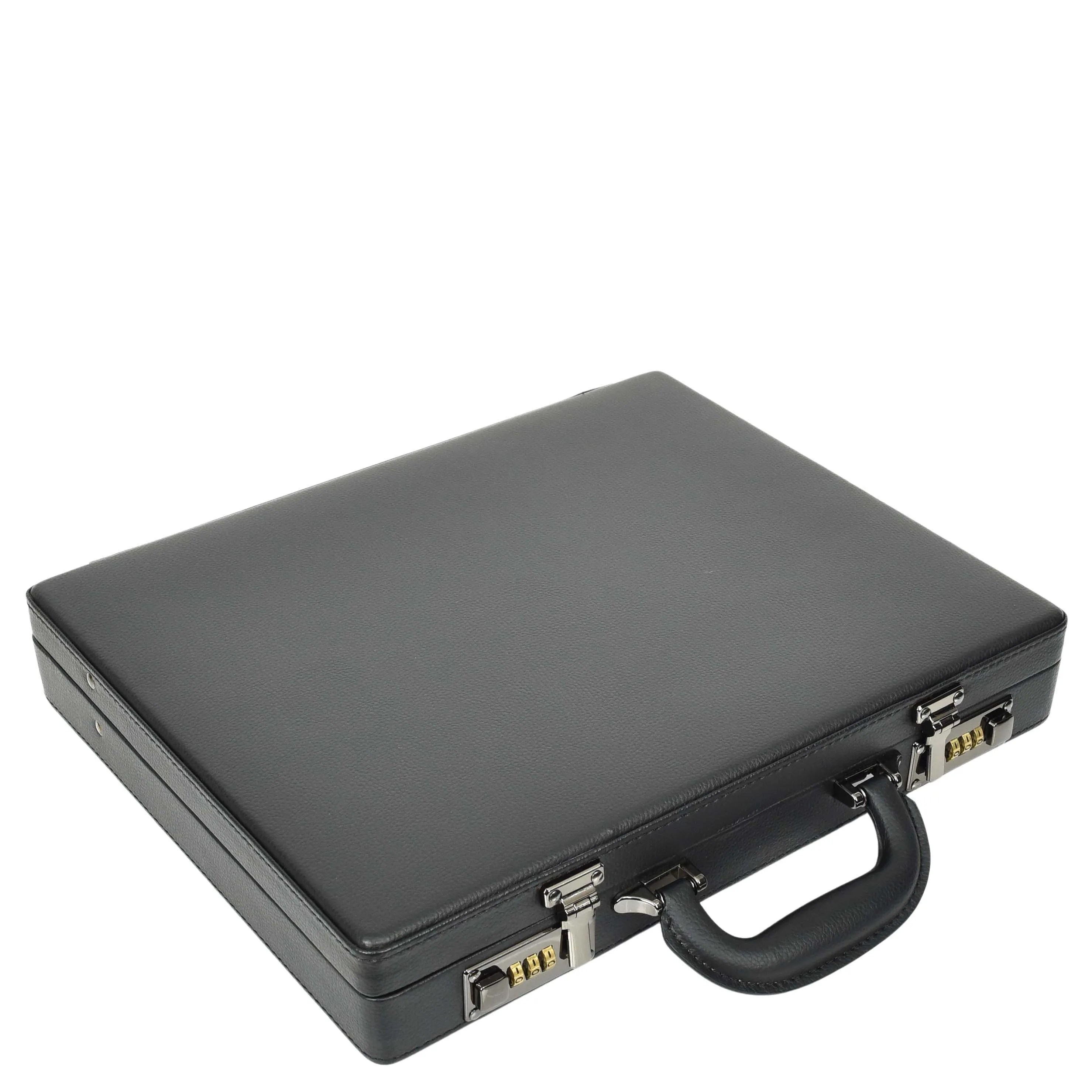 Classic Attache Case Black Faux Leather Dual Lock Slim Line Briefcase Bag Major