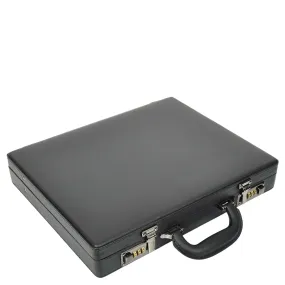 Classic Attache Case Black Faux Leather Dual Lock Slim Line Briefcase Bag Major