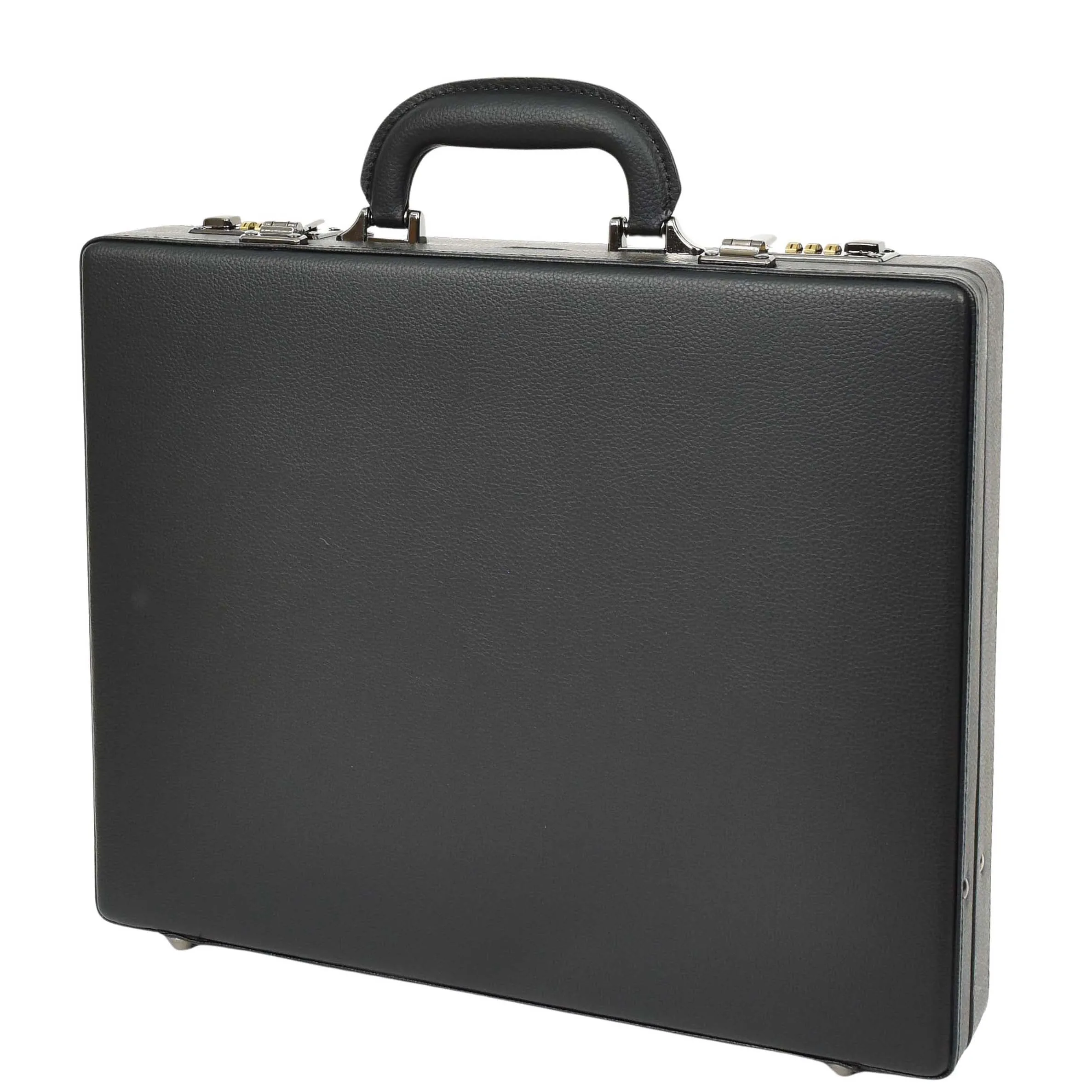 Classic Attache Case Black Faux Leather Dual Lock Slim Line Briefcase Bag Major
