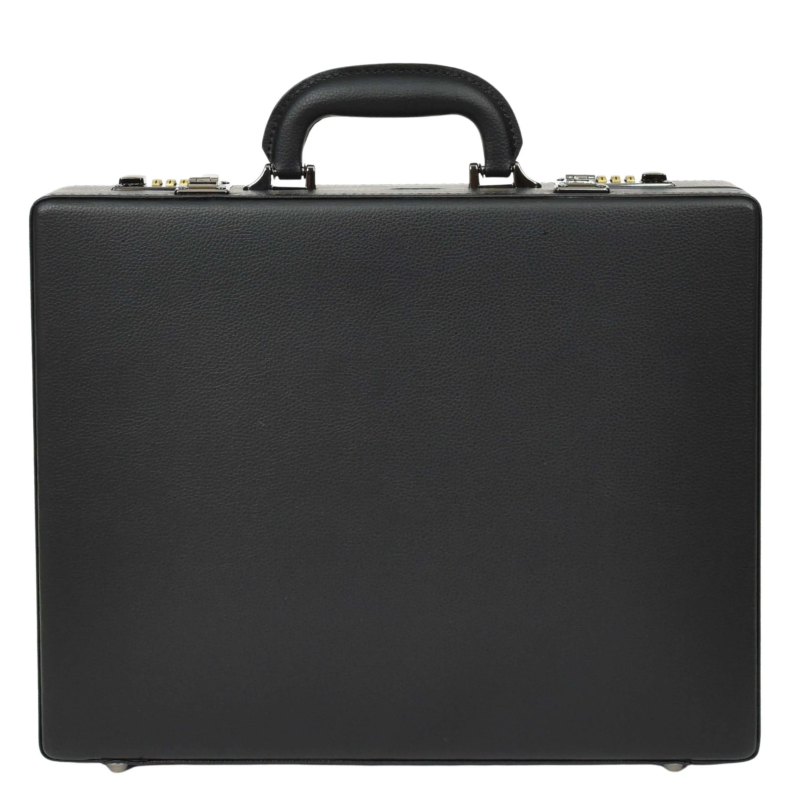 Classic Attache Case Black Faux Leather Dual Lock Slim Line Briefcase Bag Major