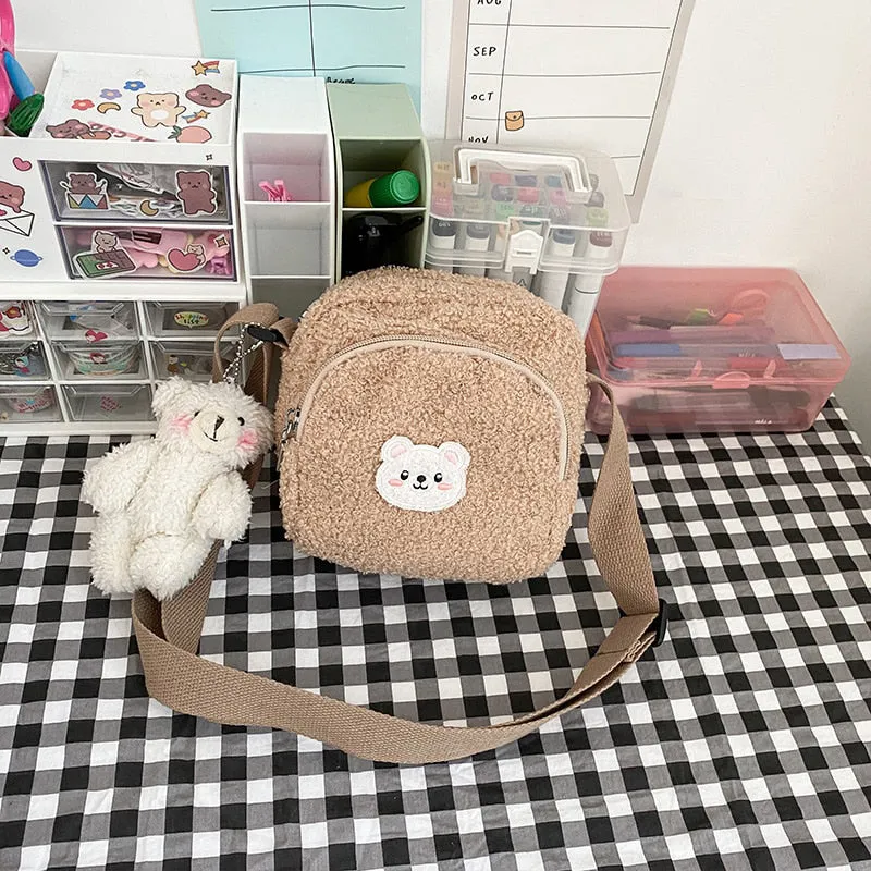 Cute and Fluffy Bear Print Mini Crossbody Handbags