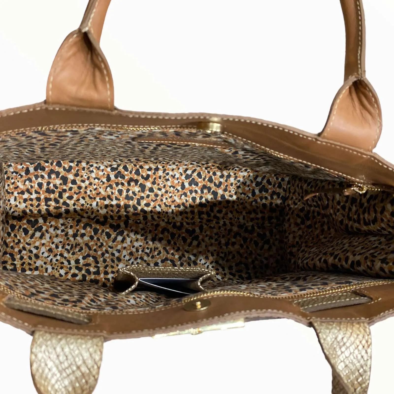 Greta XL. Brown woven and gold leather tote bag