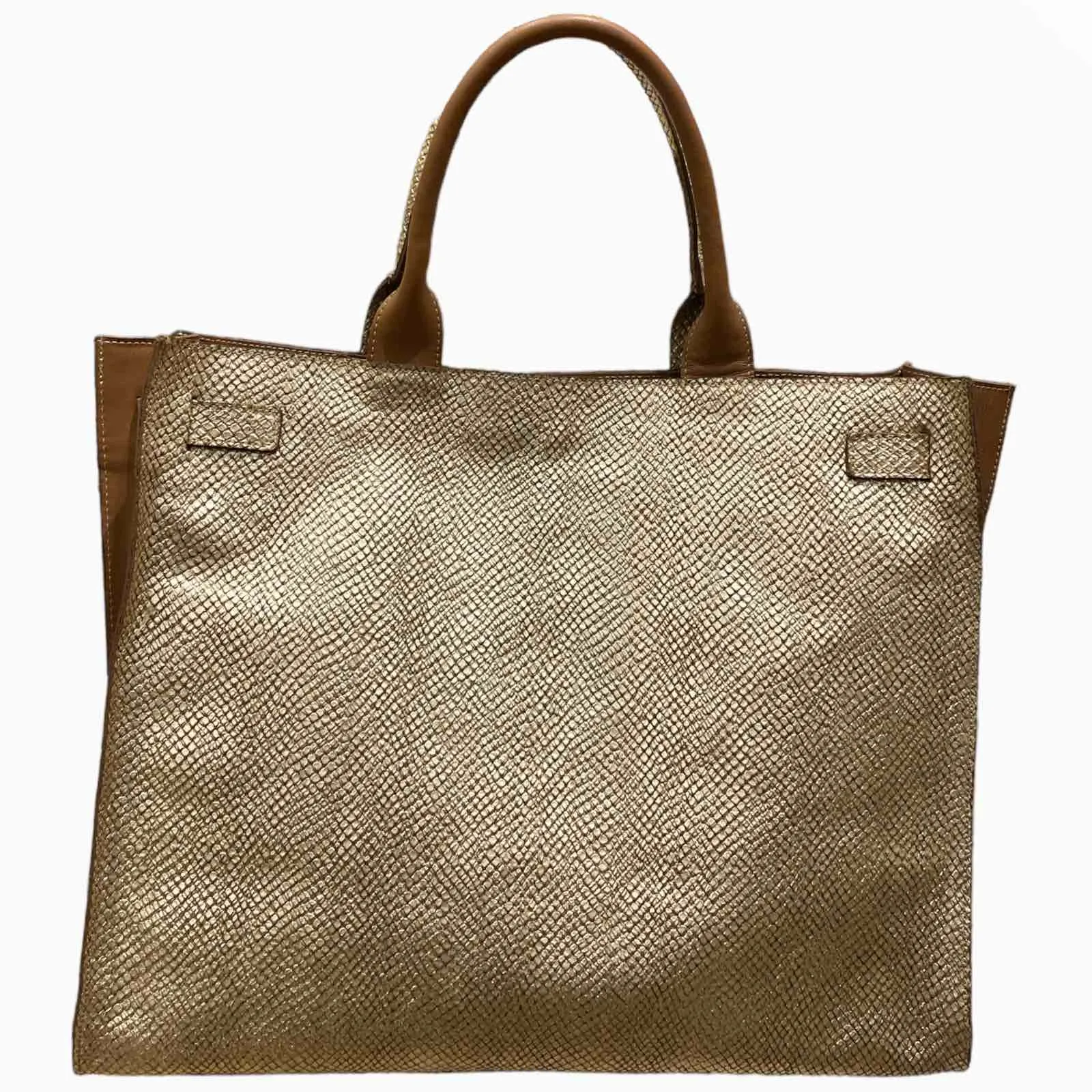 Greta XL. Brown woven and gold leather tote bag