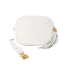 Italian Leather Chevron Quilted Handbag White