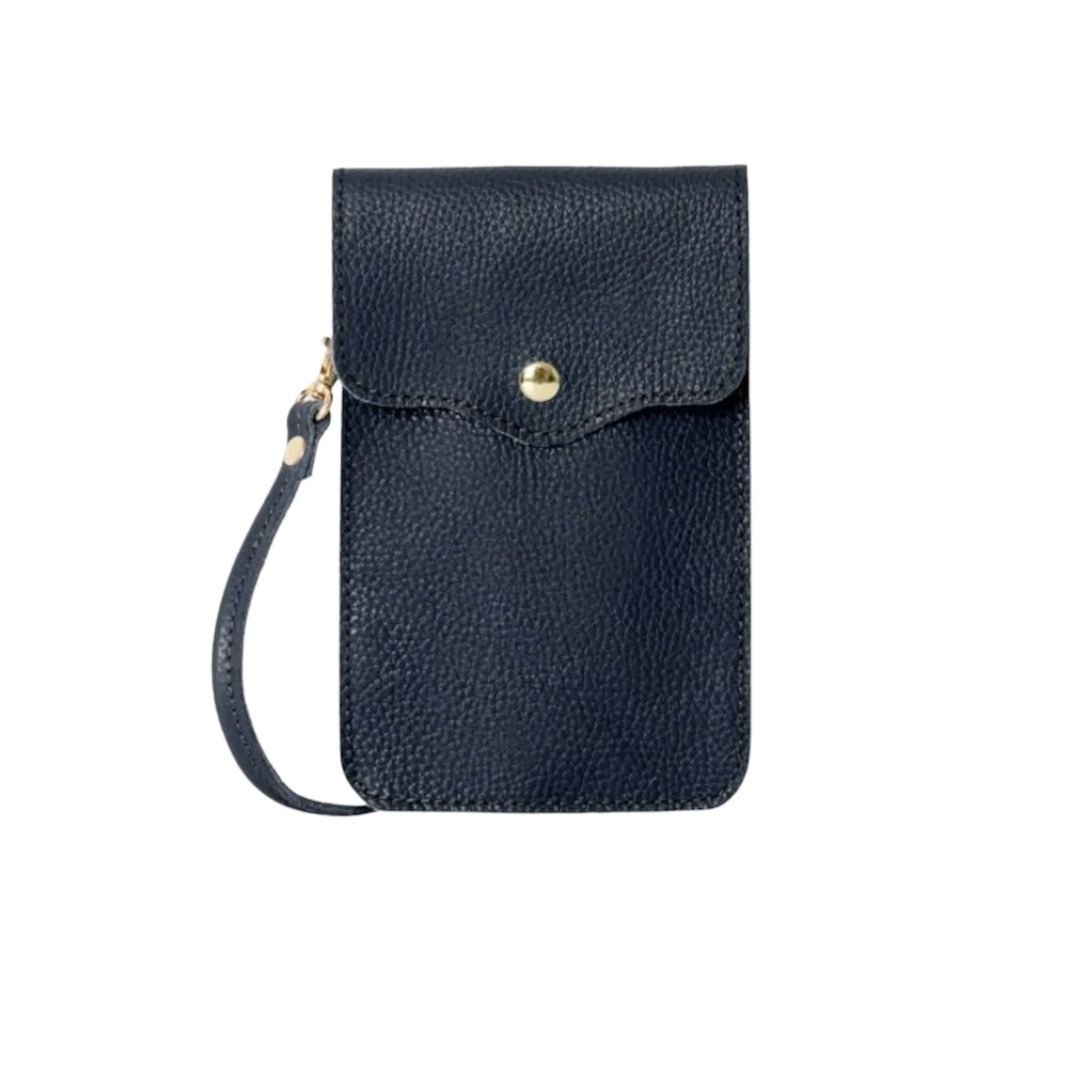 Italian Leather Crossbody Phone Pouch Navy