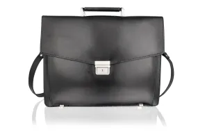 Lombard 15.0" Satchel Briefcase Landscape, Flap Over With Central Zip Adjustable Shoulder Strap