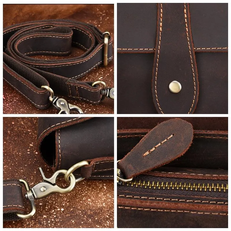 Men Genuine Leather Vintage Business Shoulder Bag Crossbody