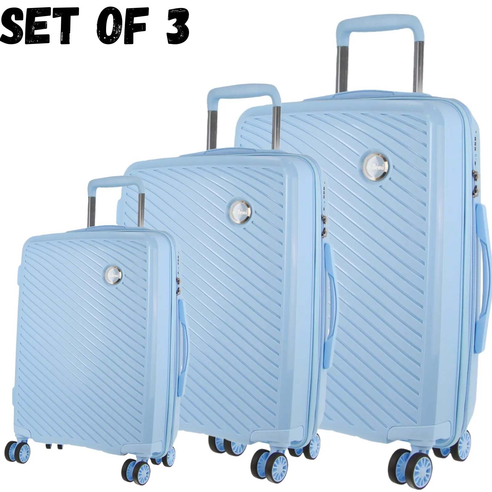 Monaco Hardshell 3-Piece Luggage Bag Set Travel Suitcase - Blue