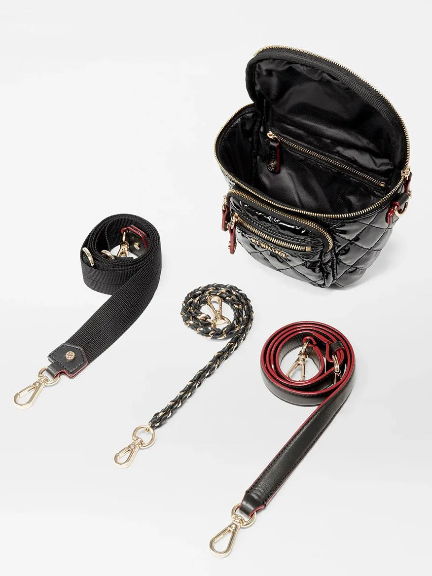 MZ Wallace Micro Crosby Crossbody Sling in Black Lacquer Oxford