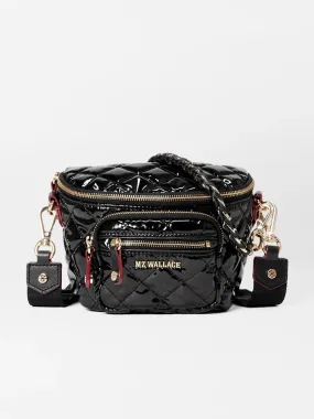MZ Wallace Micro Crosby Crossbody Sling in Black Lacquer Oxford