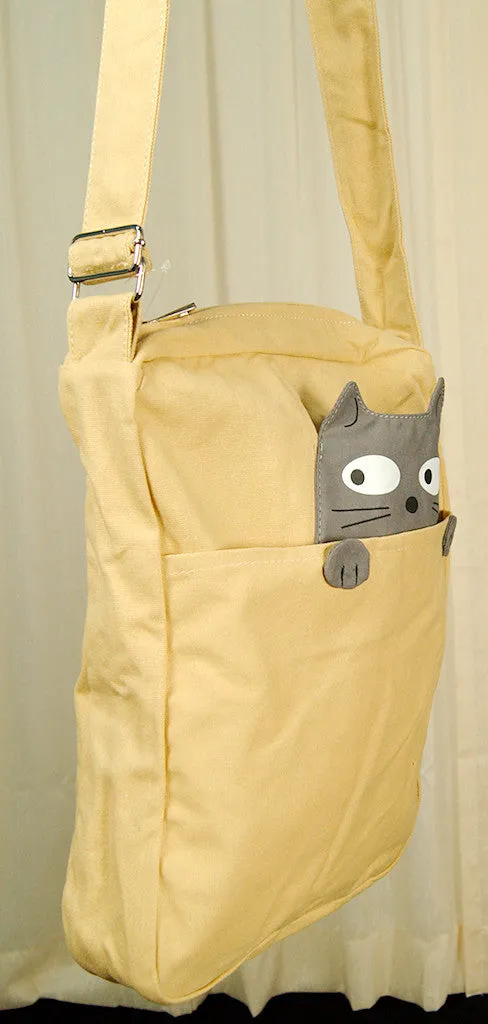 Peeking Gray Cat Crossbody Bag