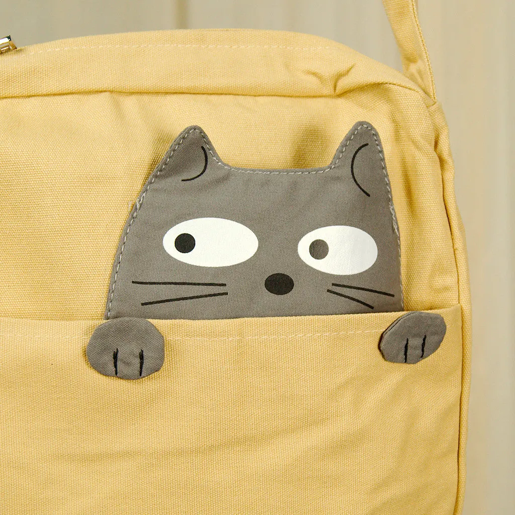 Peeking Gray Cat Crossbody Bag