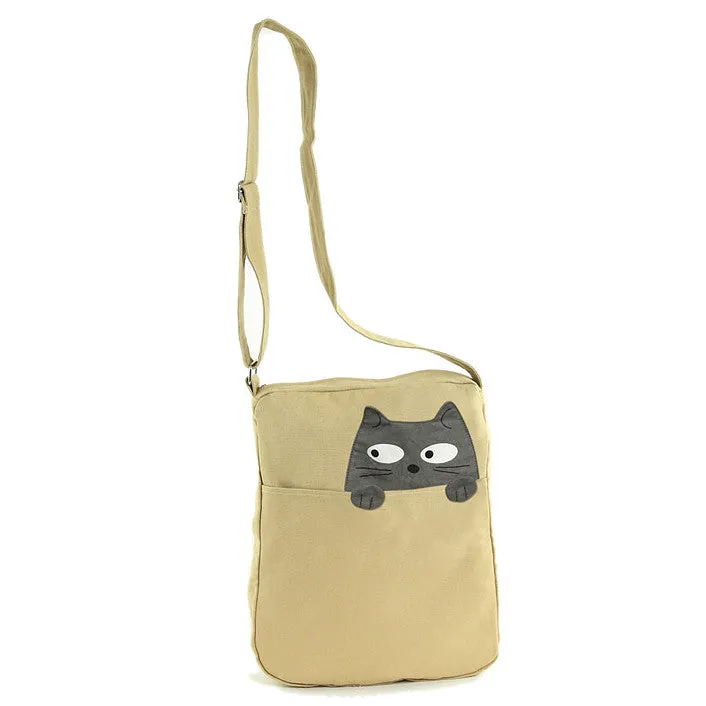 Peeking Gray Cat Crossbody Bag