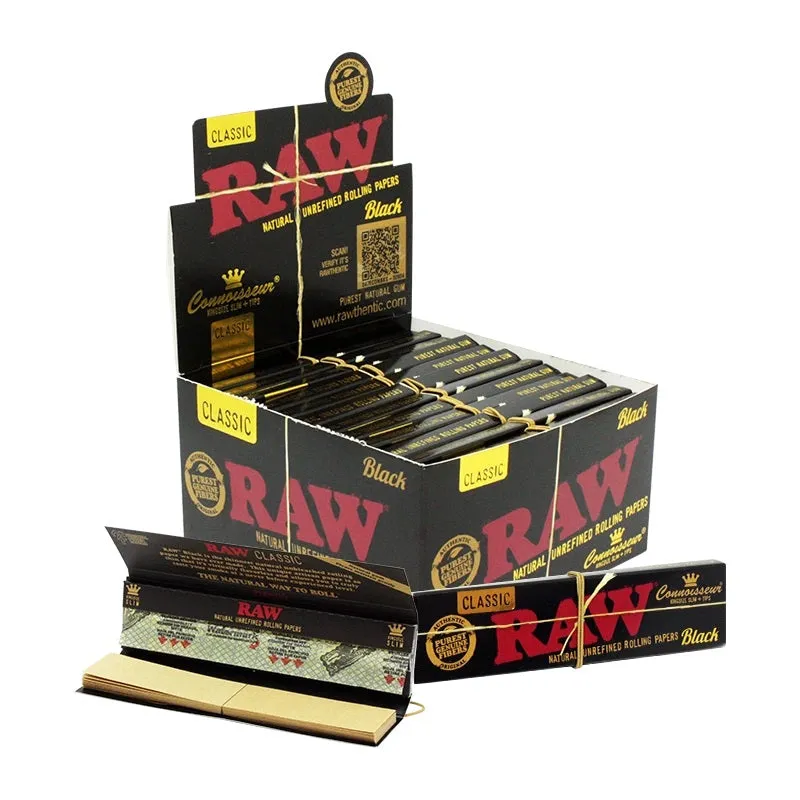 RAW Black Rolling Papers & Tips Booklet King Size Slim Connoisseur - Case of 24