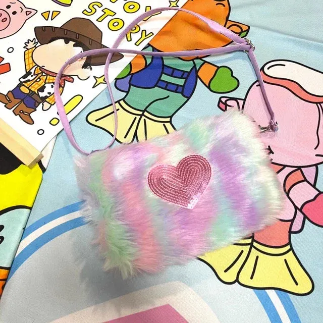 UAKISS  -  Y2k Aesthetic Girls Fluffy Sweet Crossbody Bags Harajuku Vintage Gradient Heart Handbags Casual Kawaii Mini Women's Shoulder Bag